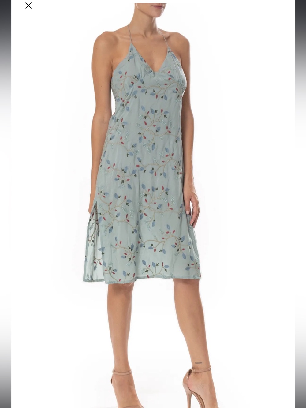 Ateen Light Blue Embroidered Floral Slip Dress European Designer Feminine Us 10